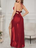 Women Lingerie Chemise Nightdress Lace Split See-Through V-Neck Sleeveless Nightgown Sleepwear Slips Nightie with Thong