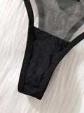 Black Embroidered Floral Pattern Pajama Set - A Sexy Bra and Stockings Combination Set for Women ZA824034