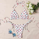 Women French Chic Cherry Print Bikini Sets Three Pieces with Mesh Skirt Swimsuit Swimwear Bathing Suit Beach Outfits Biquini