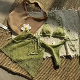 With Fishnet Sarong Skirt Halter Micro Bikini Women Swimwear Female Swimsuit Three-pieces Bikini Set Bathing Suit Swim Beachwear