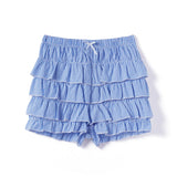 Women’s Layered Ruffle Bloomer Shorts Elastic Waist Little Bow Front Plaid Print Shorts Summer Bottoms