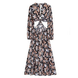 Waist Cut Out Backless Sexy Summer Maxi Dress Elegant Deep V Neck Holiday Long Dress Red Black Boho Floral Dress Women 2025