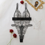 Sexy One Piece Bodysuit Lace Hollow Out Jumpsuit Women Erotic Lingerie