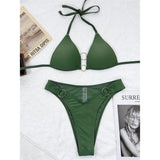 Sexy Halter Bikini Push Up Swimsuit Female Swimwear Women Two-Pieces Bikini Set With Bra Cup Bather Bathing Suit Swim Lady V3433