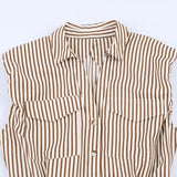 Women's Belted Striped Shorts Jumpsuit Women Striped Sleeveless Button Down Belted Pocket Detail Casual Jumpsuit For Summer 9X2T