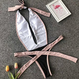 2025 Deep V Female Halter Swimwear One Piece Swimsuit Women Backless Monokini High Cut Wrap Around Bathing Suit Swim Bodysuit