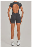 Women's Seamless Yoga Jumpsuits Fitness Sports Hip-lifting Backless Short-sleeved Training Gym Workout Shorts One-piece
