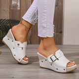 Fashion Buckle Chunky Wedges Sandals Women Rivets Decor High Heel Platform Slippers Woman Plus Size Non Slip Summer Sandles 43