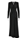 Ahagaga Fashion Sexy Elegant Maxi Dresses Streetwear V-neck Casual Solid High Split Long Sleeve Slim Sheath Party Women Vestidos