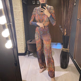 S - XXL New Printed Long Sleeve With Pants Women Swimwear One Piece Swimsuit Female Floral Padded Bather Bathing Suit Swim V7176