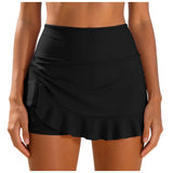 Women High Waist Swim Skirt Shorts With Ruffle Hem Side Pocket Solid Color Bikini Bottom Ladies Beachwear Summer Swimming Bottom