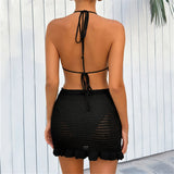 Sexy Halter Hollow Out Beach Skirt Bikini Female Swimsuit Women Swimwear Two-pieces Bikini set Bather Bathing Suit Swim K6782