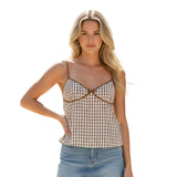 Women Camisole Sleeveless V-neck Backless Plaid Print Tops Summer Vest for Party Club