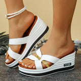 Korean Fashion New Fish Mouth Wedge Fashion Casual Foreign Trade Large Size Women'S One Line Sandals And Slippers For Sandalias
