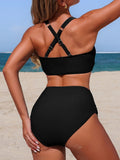 2026 U-wire Bikinis Solid Swimsuit Women High Waist Swimwear Female Bathers Bathing Swimming Swim Suit Beachwear XL