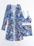 New Sexy 3 Pieces Suit for Women Neck Hanging Bikini Set+Cover-up Swimwear Sunproof Tankini High Waist Shorts Swimsuit Beachwear