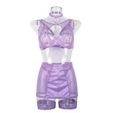 Toucheart 5-Pieces Erotic Lingerie Sexy Hip Skirt For Women Mesh Patchwork Hollow Out See-Through Lure Garters Underwear Suit