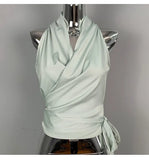 Women Blouses Slim Fit V-neck Lace Up Open Stitch Versatile Sleeveless Top For Female Chiffon Tops Summer Fashion PPAY