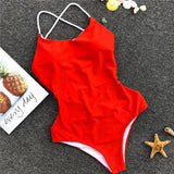 Criss Cross Backless Women Swimwear One Piece Swimsuit Female Monokini High Cut Leg Bather Bathing Suit Swim Beach Wear Lady