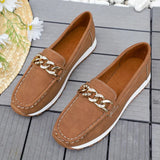 Fashion Metal Chain Soft Sole Flats Shoes Women Spring Autumn Pu Leather Platform Loafers Woman Slip On Non Slip Casual Shoes