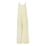 Women Fashion Jumpsuits Sleeveless Buttons Suspender Wide Leg Pant Overalls with Pockets Casual Loose Romper Streetwear