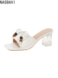 Zapatillas Frías Mujer Verano Nuevo Estilo Francés Transparente Cuentas Plisadas Con Arrastre Fresco De Playa En Cristal 35-45
