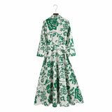 Foridol Casual Button Up Shirt Dress Maxi Long Women Dress Robe Floral Print Green Boho Autumn Winter Sash Laides Dress 2025