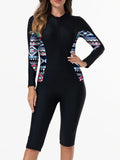 2026 Zipper Rushguard Long Sleeve Surfing Swimsuit Women One Piece Printed Swimwear Female Bather Bathing Swimming Swim Suit XXL