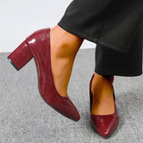 Plus Size 42 Pointed Toe Thick Heels Pumps Women Slip On Pu Leather High Heels Shoes Woman High Heeled Office Party Shoes Ladies
