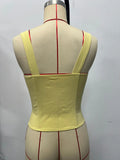Yellow White Contrast Camisole Women Square Collar Pleate Front Zipper Slim Fit Fishbone Tank Top 2026 Summer Club Holiday Vest