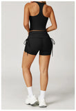 Women's Yoga Pants Summer Folding Drawstring High Waisted Nude Tight Sports Shorts Breathable Tummy Control Workout Leggings