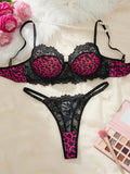 Rose Red Leopard Print Sexy Lingerie Set-See-Through Bra Set-Fashionable Women's Lingerie-Exquisite Intimate Underwear ZA825182