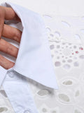 Spring Women Summer White Lace Dress Set Hollow Out Embroidery Shirt Skirt 2 Pcs Robe Outfits Single Breasting Cotton Maxi Dress
