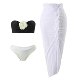 Sexy 3D Flowers Bandeau With Skirt Bikini Female Swimsuit Women Swimwear Three-Pieces Bikini Set Bather Bathing Suit Swim V5706