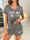 Women’s Letter Print Pajama Set 2PCS Short Sleeve Top and Shorts Sleepwear Loungewear Soft Cotton Homewear Summer Nightwear