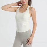 Women's Yoga Sports Vest Threaded Temperament Hanging Neck Exposed Back Suspender One-Piece Chest Cushion Fitness Top
