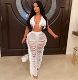 DEKAWomen Tassel Pants Knitted Bra Top Bikini Set Swimsuit Handemade Crochet Bikini Cover Up Tassel Beach Long Wrap Pant