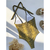 New Sexy Snake Skin Halter Monokini Women Swimwear One Piece Swimsuit Female Tummy Cut Out Bather Bathing Suit Swim Lady V3056