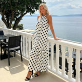 Womens Summer Halter Neck Dress Casual Loose Fit Stylish Dot Print Sleeveless Long Dresses