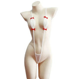 Japanese Sexy Bikini Set Lingerie Women Three-Point Jumpsuit Hollow Tight V-neck Swimwear Ultrathin Hollow See Through Bodysuit