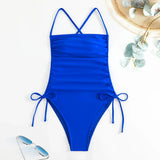 DEKA One-Piece Swimsuit Bodysuit Off The Shoulder Swimwear Women  Whole Ruched Lace Up Drawstring Bikini Bath Suit Sexy
