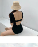 New Korea Sexy Mesh Cut Hollow Out High Waist Swimsuit Lady Monokini One Piece Swimwear Women Swim Bath Suit