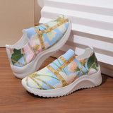 Lightweight Printed Slip On Flats Shoes Women Comfort Breathable Mesh Platform Sneakers Woman Plus Size Knitted Walking Shoes