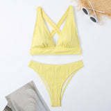 Wrinkled Crinkled Cross Back Bikini Women Swimwear Female Swimsuit Two-pieces Bikini Set High Cut Bathing Suit Swim Beach Wear