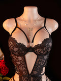 Adult Semi Transparent Heart-shaped Ornament Lace erotic Underwear Suspender Women Sexy Lingerie Nightclub Party Bodysuit