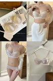 TikTok Viral MOYISU Summer Satin Bralette Strapless Push Up Bra&Set French Retro Anti Sag Lingerie Set Small Breast Support Gift