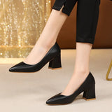 Zoki 2025 Thick Heels Basic Pumps for Women Solid Color Pointed Toe High Heel Office Shoes Woman Shallow Plus Size Pumps 35-42