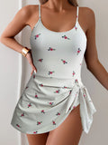 Vintage Black Floral Print Skirt Swimwear Women Halter Push Up Backless Bathing Suit Holiday One Piece Swimsuit 2026 Monokini