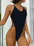 Sexy Extreme G String Thong Women Ribbed Swimwear One Piece Swimsuit Female Cross Backless Monokini High Cut Bathing Suit Swim