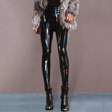 Sexy Nightclub Pants Women Faux Leather Pencil Pants Solid Color High Waist Mirror Surface Solid Color Shinny Slim Trousers